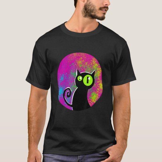 Black cat coloured background glowing eyes T-Shirt (Vorderseite)