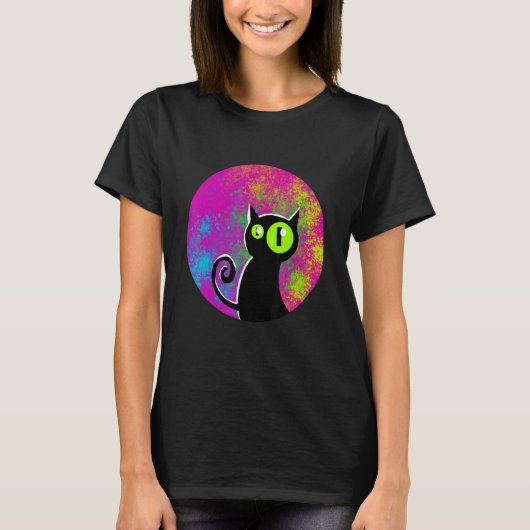 Black cat coloured background glowing eyes T-Shirt (Vorderseite)