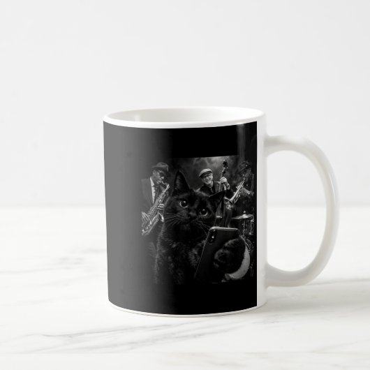 Black Cat Cool Jazz Band Selfie-Grafik Kaffeetasse (Rechts)