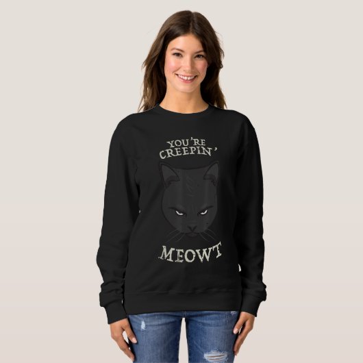 Black Cat Creepy Meow Pub Spaß Kostüm Halle Sweatshirt (Vorne ganz)