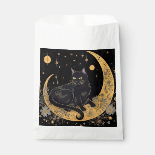 Black Cat Crescent Moon Blume Happy Halloween Geschenktütchen (Vorderseite)