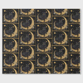 Black Cat Crescent Moon Floral Gold Halloween Geschenkpapier (Flach)