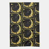 Black Cat Crescent Moon Floral Gold Halloween Geschirrtuch (Vertikal)