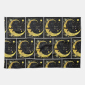 Black Cat Crescent Moon Floral White Halloween Geschirrtuch (Horizontal)