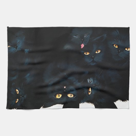Black Cat Cuddle Küchentuch (Horizontal)