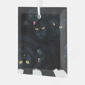 Black Cat Cuddle Ornament Aus Glas (Vorderseite links)
