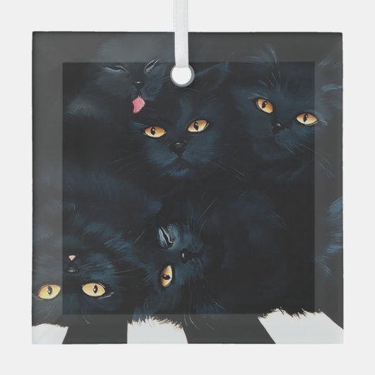Black Cat Cuddle Ornament Aus Glas (Vorderseite)