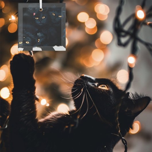 Black Cat Cuddle Ornament Aus Glas