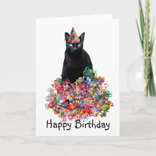 Black Cat Curly Ribbons Geburtstagkarte Karte
