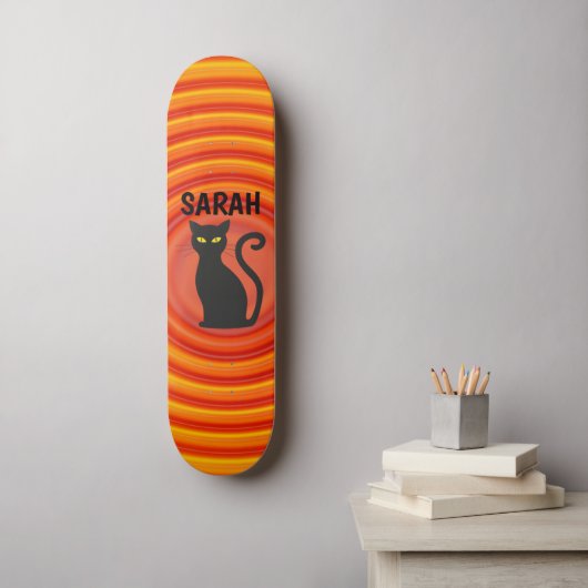 Black Cat Custom Add name Skateboard (Wandkunst)