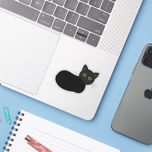 Black cat Custom Cut Vinyl Stickers Aufkleber (Laptop mit iPhone)