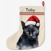 Black Cat Custom Pet Großer Weihnachtsstrumpf (Rückseite)