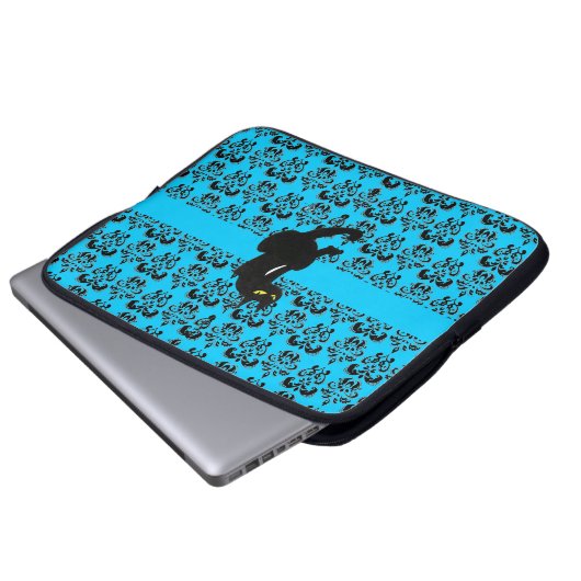 BLACK CAT DAMASK blau schwarz Laptopschutzhülle (Vorne Knopf)