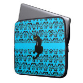 BLACK CAT DAMASK blau schwarz Laptopschutzhülle (Vorderseite Links)
