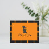 Black Cat Danke Halloween Black/Orange Postkarte (Stehend Vorderseite)