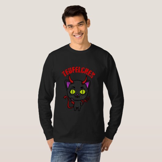 Black Cat Devil Kitten Kostume Hell T-Shirt (Vorne ganz)