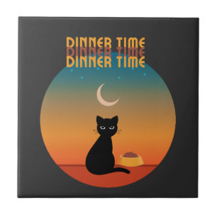 Black Cat Dinner Time Fliese