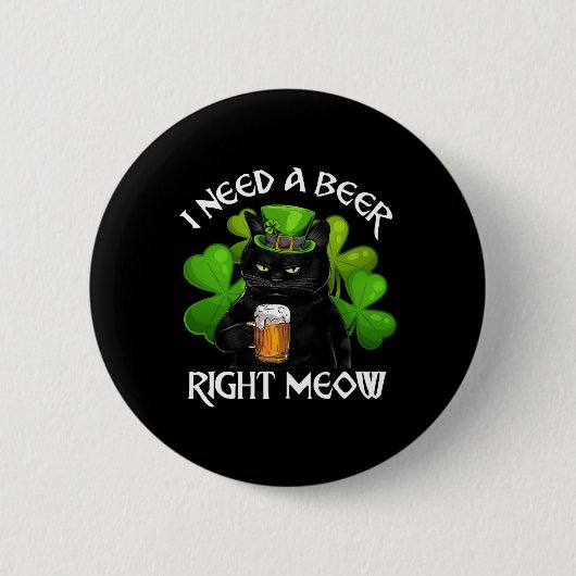 Black Cat Drink Beer St Patricks Day für Irish Button (Vorderseite)