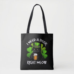 Black Cat Drink Beer St Patricks Day für Irish Tasche