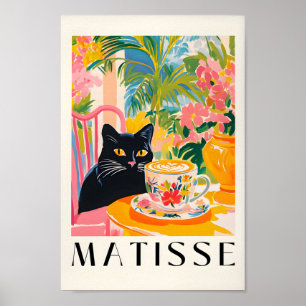 Black Cat Drink Kaffee, Funny Kitchen Poster Es