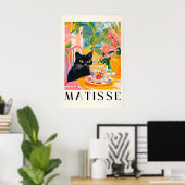 Black Cat Drinking Coffee Funny Matisse Style Poster (Heimbüro)