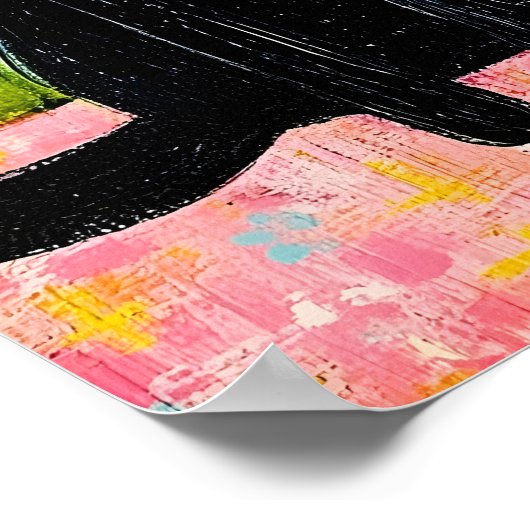 Black Cat Drinking Strawberry Juice Poster (Ecke)