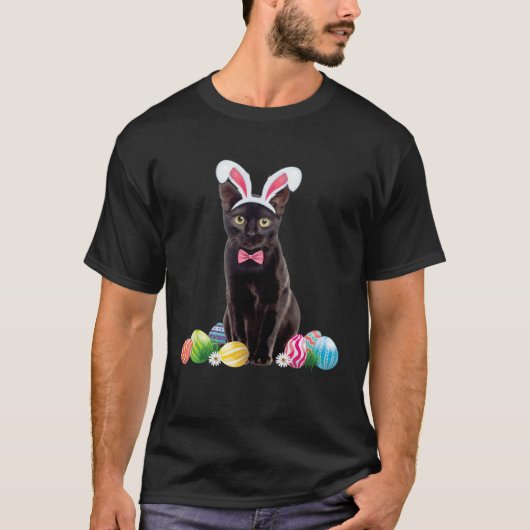 Black Cat Easter Day Bunny Eggs Costume Mens Women T-Shirt (Vorderseite)