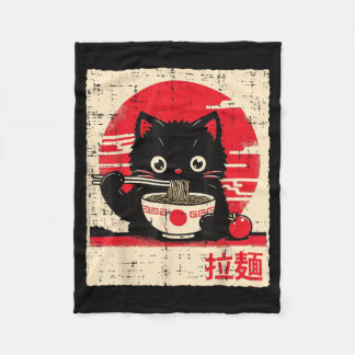 Black Cat Eating Ramen Cute Japanese Noodle Men Fleecedecke