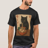 Black Cat Eating Ramen Japanese Style Funny Retro  T-Shirt (Vorderseite)