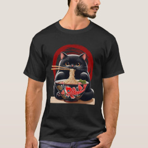 Black Cat Eating Ramen Japanisch Noodles Koi Bowl  T-Shirt