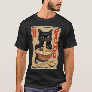 Black Cat Eating Ramen Japanisch Nudeln Lebensmitt T-Shirt