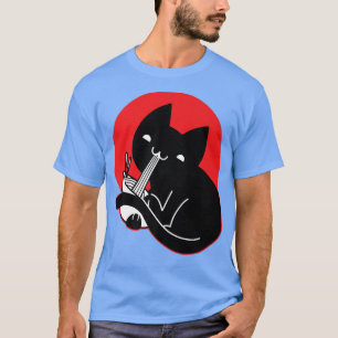 Black Cat Eating Ramen Noodle Kawaii Anime Bethes T-Shirt
