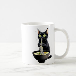 Black Cat Eating Ramen Noodles Japanisches Essen Kaffeetasse