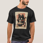 Black Cat Eating Ramen Noodles Tee (Vorderseite)