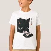Black Cat Eating Sushi - Katze Japanisch Kunst T-Shirt (Vorderseite)