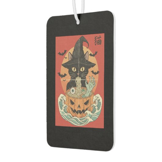 Black cat eats Japanese ramen for Halloween Autolufterfrischer (Links)