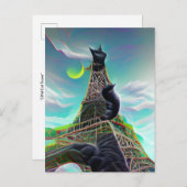 Black Cat Eiffel Tower Surreal Twilight Paris Moon Postkarte (Vorne/Hinten)