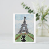 Black Cat Eiffel Tower Watercolor Postkarte (Stehend Vorderseite)
