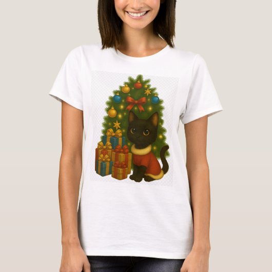 “Black Cat Emi and the Christmas Tree” T-Shirt (Vorderseite)