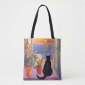 Black cat enjoying the sea view tasche (Vorderseite)