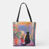 Black cat enjoying the sea view tasche (Rückseite)