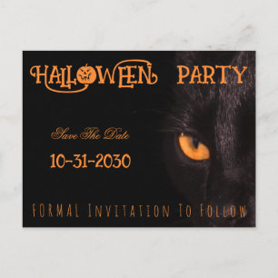 Black Cat Eyes Halloween-Party Save the Date Ankündigungspostkarte