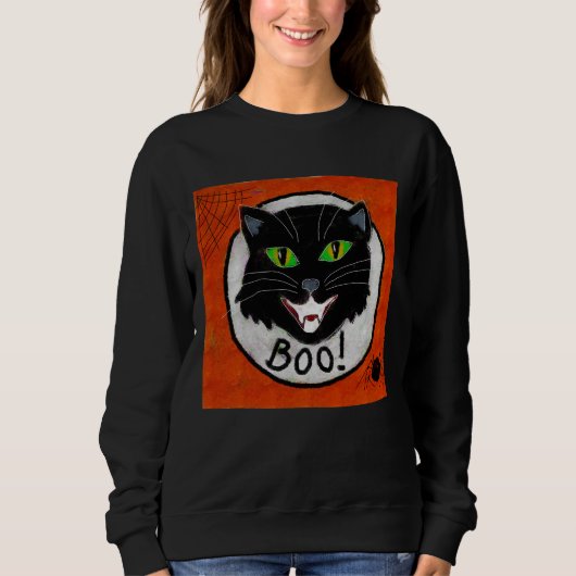 Black Cat Face Abstrakt Halloween Art to Wear Sweatshirt (Vorderseite)