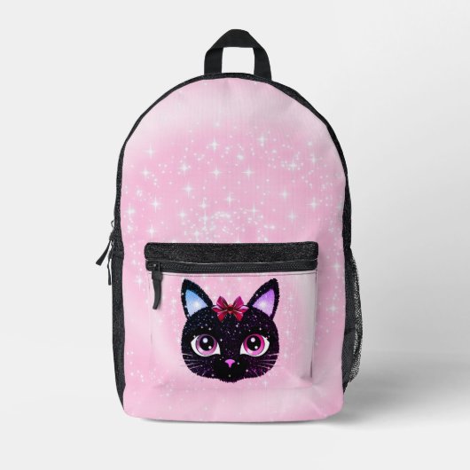 Black Cat Face Bedruckter Rucksack (Vorderseite)