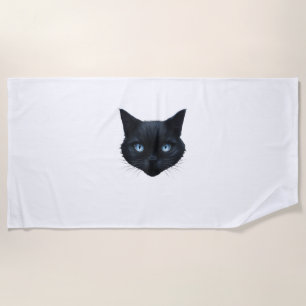 Black Cat Face Blue Eyes Graphic T-Shirt Cat Men W Strandtuch