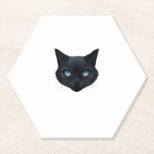 Black Cat Face Blue Eyes Graphic T-Shirt Cat Men W Untersetzer