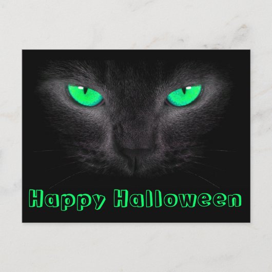 Black Cat Face Green Eyes Postcard Postkarte (Vorderseite)