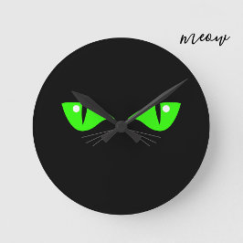 Black Cat Face Green Eyes Whiskers Niedlich Cat Lo Runde Wanduhr