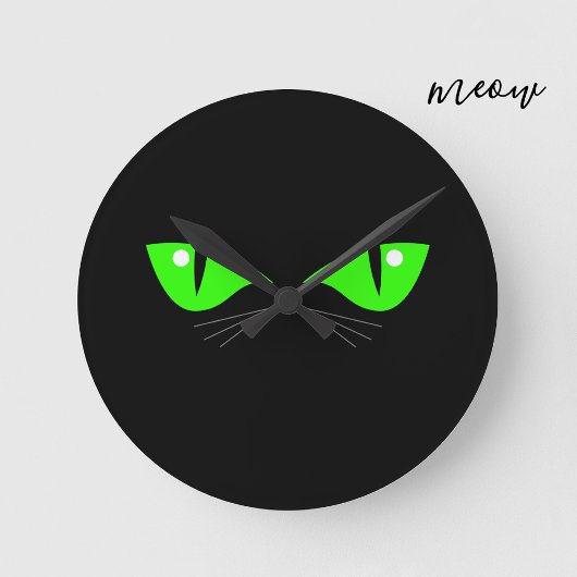 Black Cat Face Green Eyes Whiskers Niedlich Cat Lo Runde Wanduhr