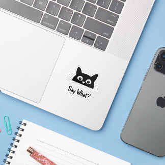 Black Cat Face "Say What?" - Funny Vinyl Sticker